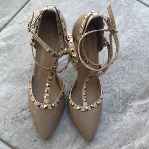 Wild Diva Beige Studded Heels